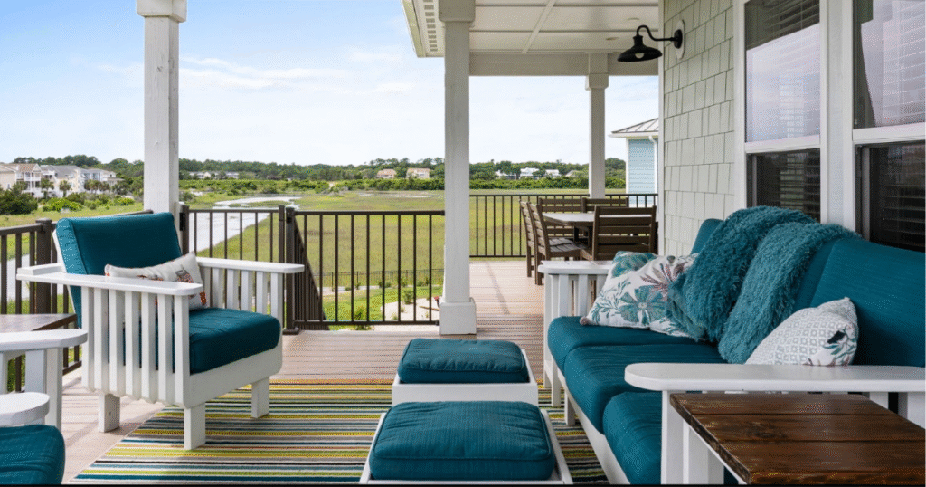 porch of ocean isle beach vacation rental overlooking marsh