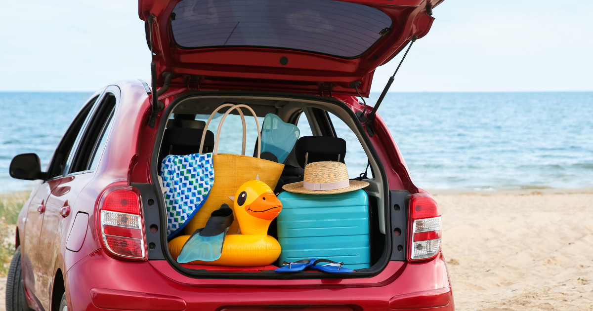 car packed for beach vacation