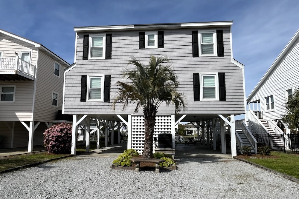 Exterior of a vacation home near the canal and beach in Ocean Isle Beach, NC.