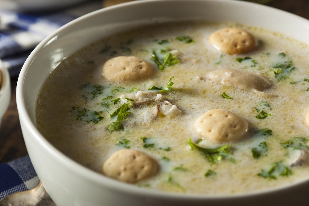 Homemade Oyster Stew with Parsley and Crackers