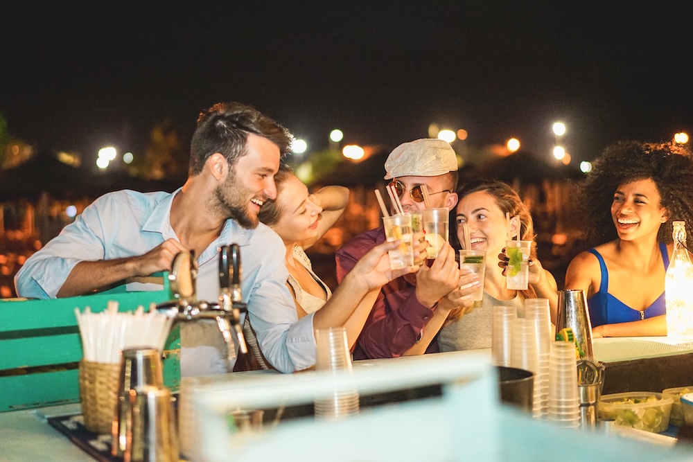 friends at a beach bar