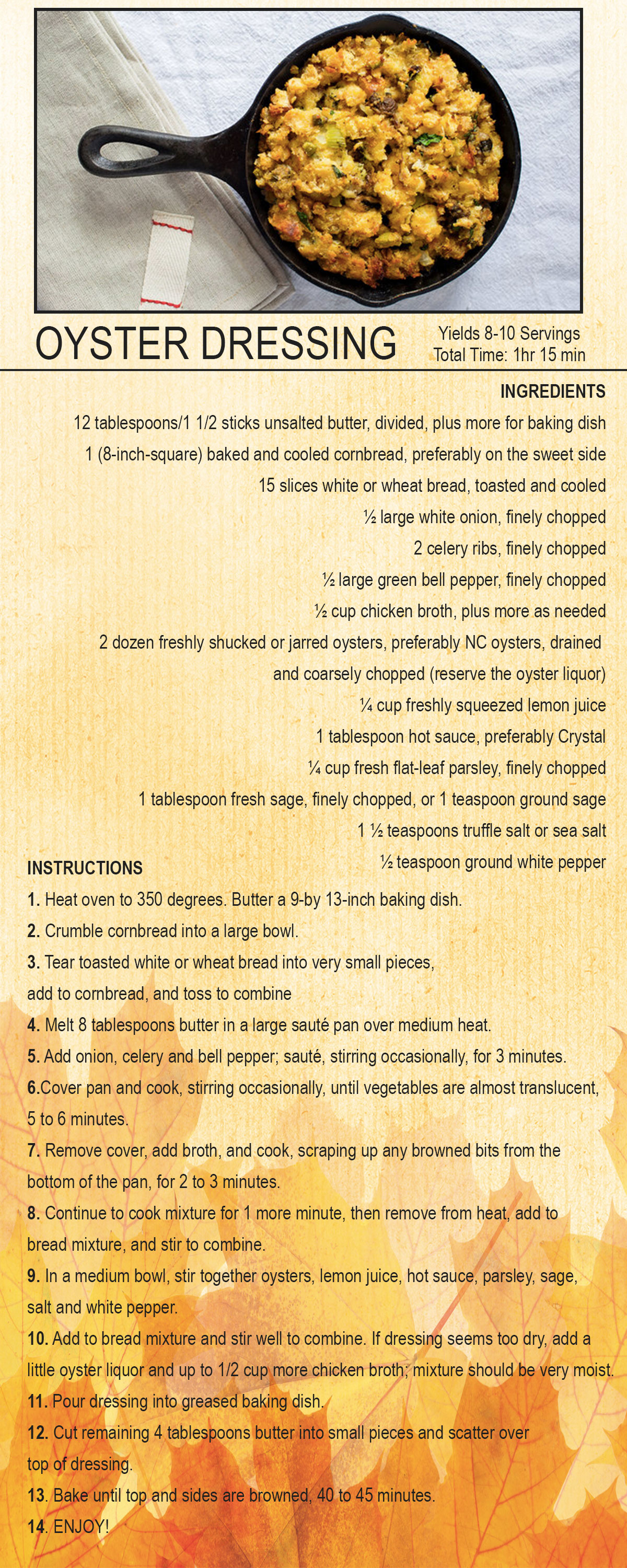 Oyster Dressing Recipe Card