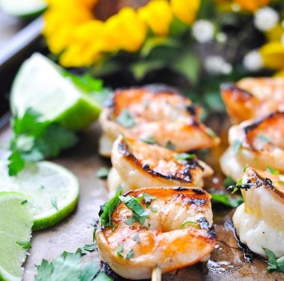search shrimp skewers with cilantro and lime