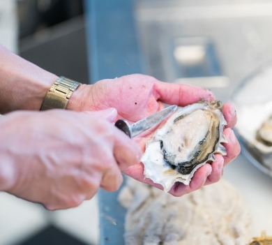 person shucking oyster | Williamson Realty