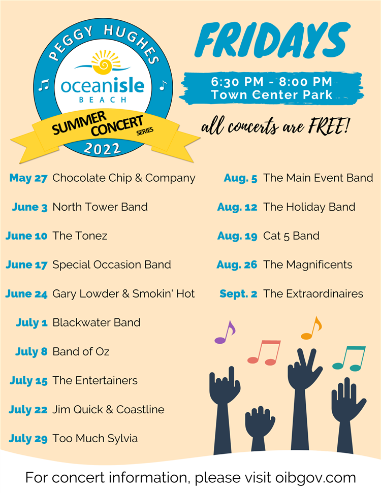 Summer 2022 OIB Concert Series Lineup  | Williamson Realty Ocean Isle Beach Vacation Rentals